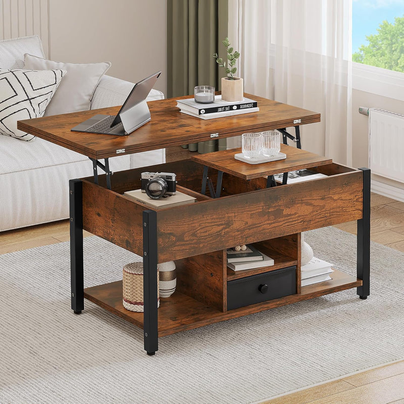 Folding Lift Top Coffee Table with Drawer 4-In-1