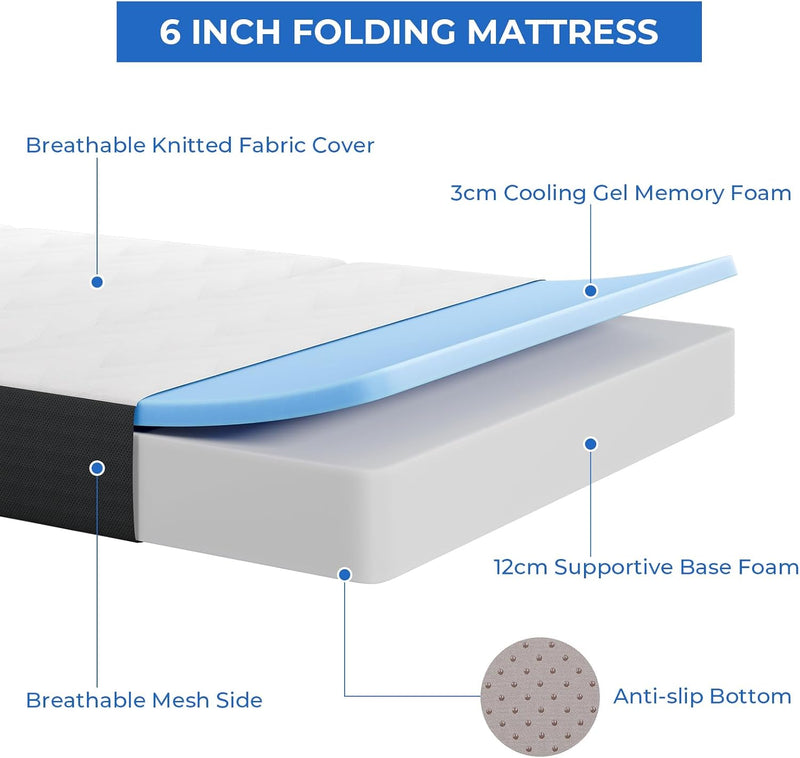 Folding Mattress 10CM Memory Foam Foldable Washable Cover