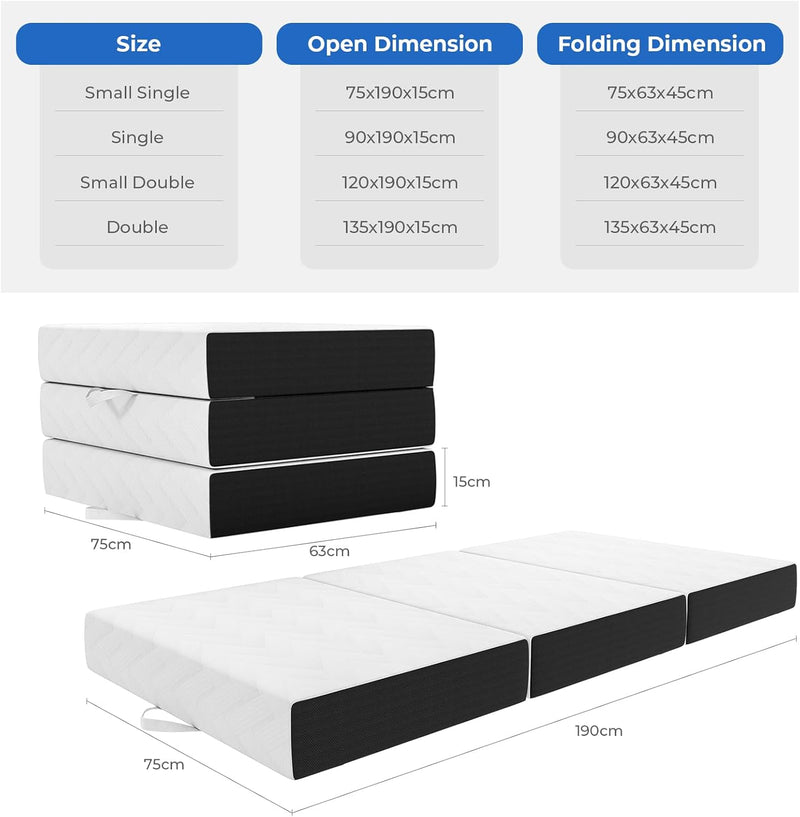 Folding Mattress 10CM Memory Foam Foldable Washable Cover