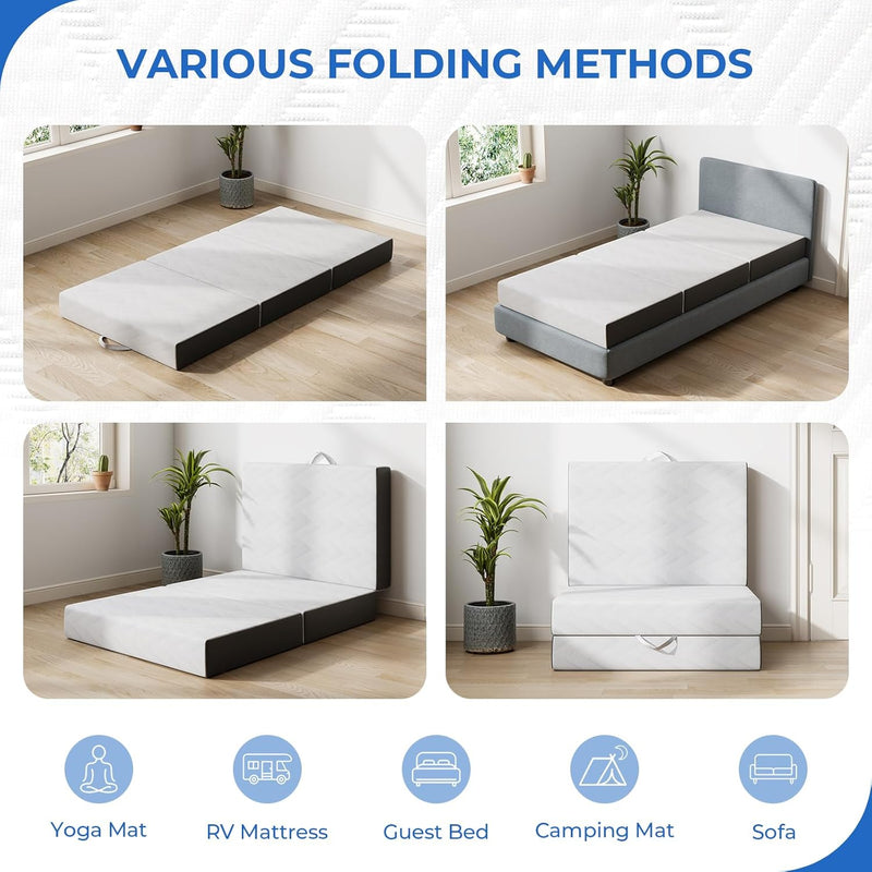 Folding Mattress 10CM Memory Foam Foldable Washable Cover