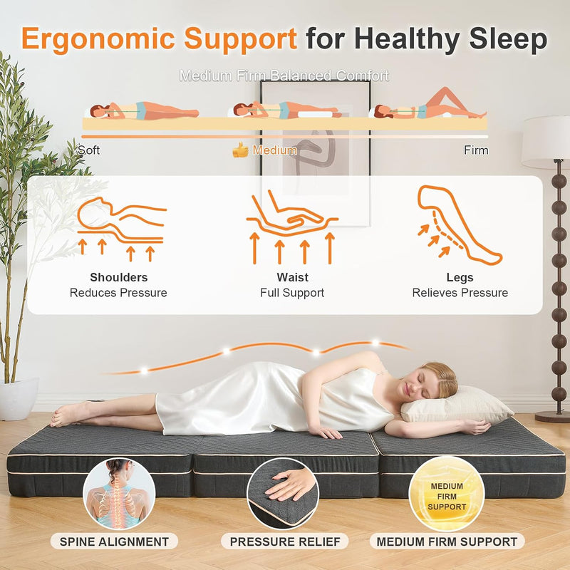Folding Mattress Tri Fold Memory Foam with 3-Layer