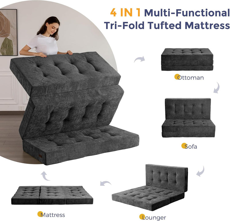 Folding Mattress Chenille Fabric 15CM Sofa Bed