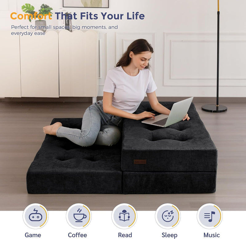 Folding Mattress Chenille Fabric 15CM Sofa Bed