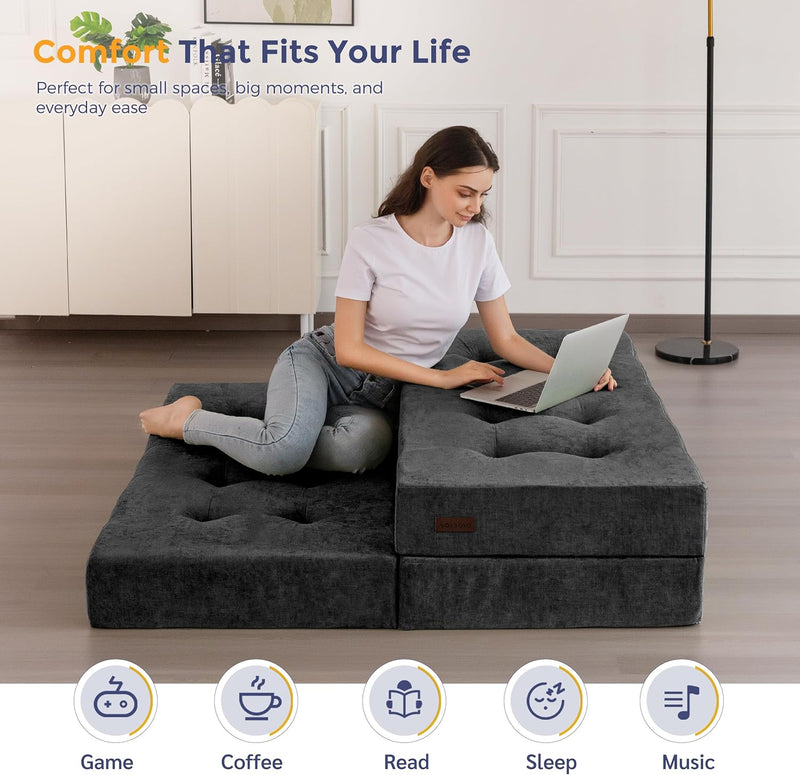 Folding Mattress Chenille Fabric 15CM Sofa Bed