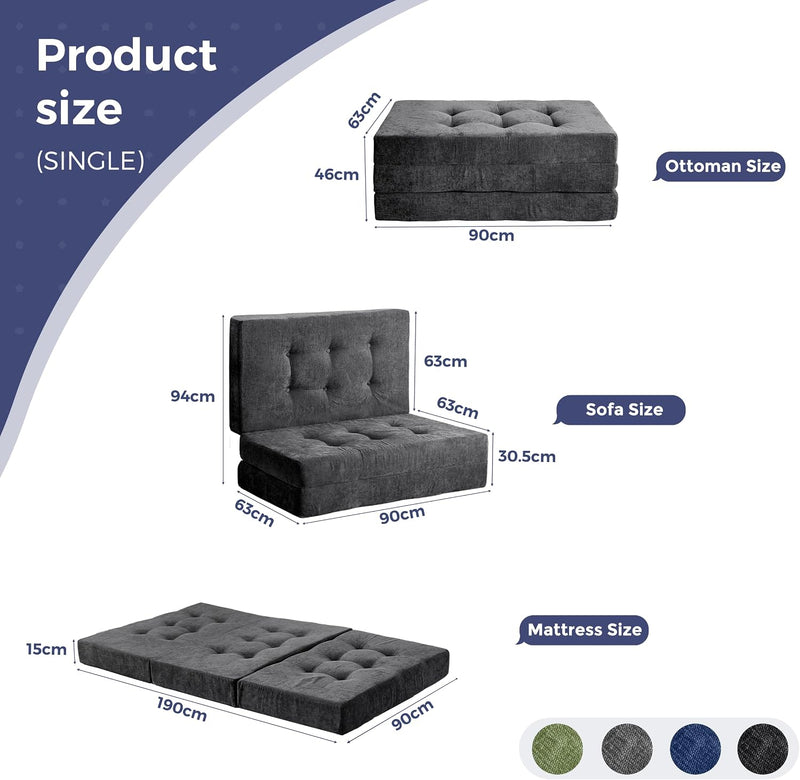 Folding Mattress Chenille Fabric Sofa Bed