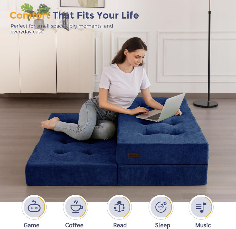 Folding Mattress Chenille Fabric Sofa Bed