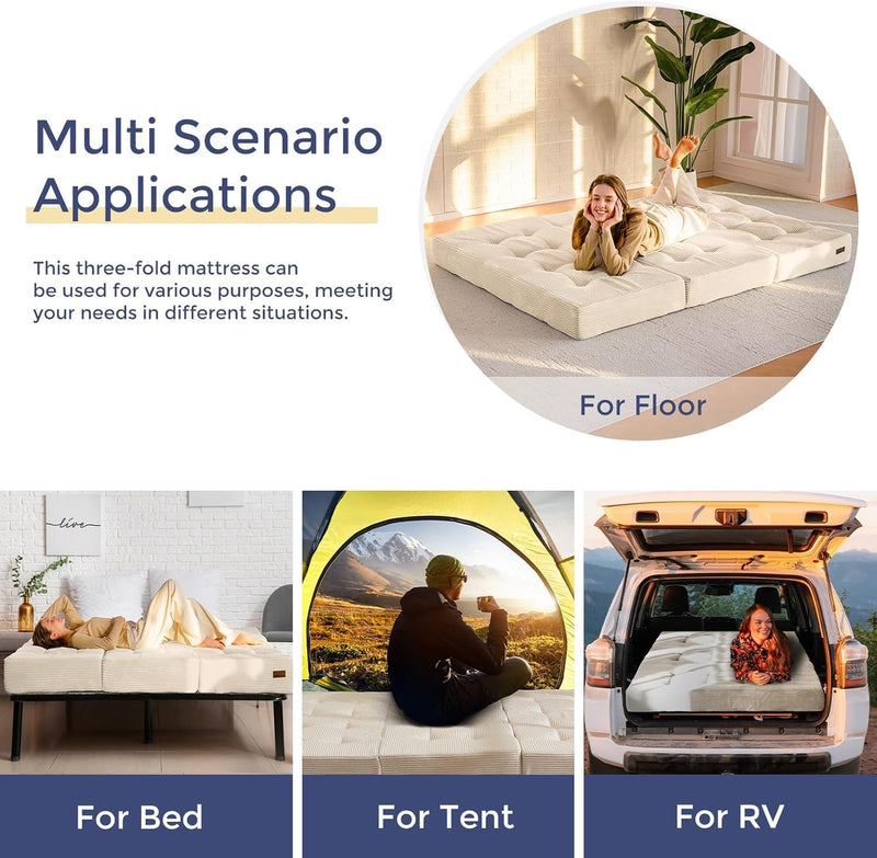 Folding Mattress Comfy Corduroy Foldable with Thicken