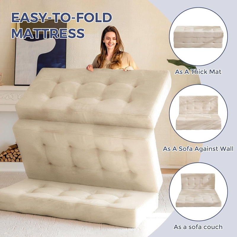 Folding Mattress Comfy Corduroy Foldable with Thicken
