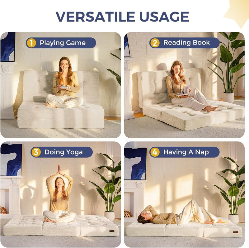 Folding Mattress Comfy Corduroy Foldable with Thicken