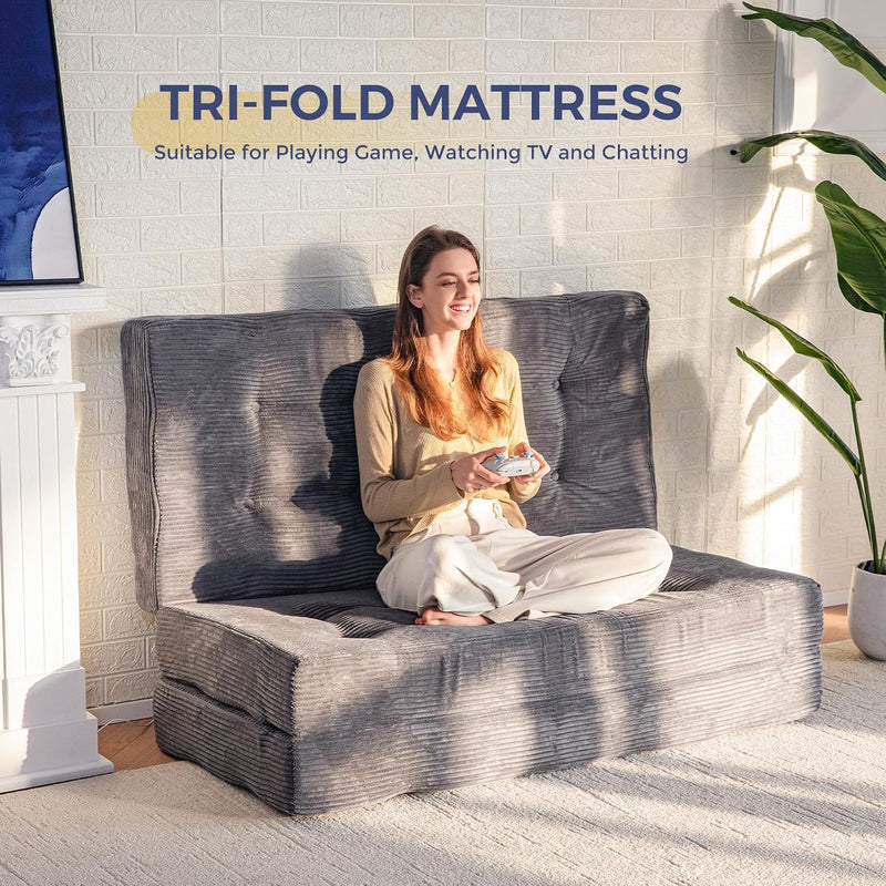 Folding Mattress Comfy Corduroy Foldable with Thicken