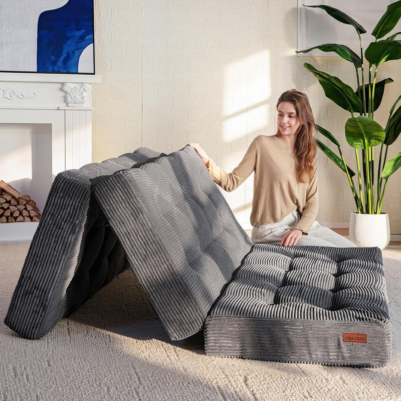 Folding Mattress Comfy Corduroy Foldable with Thicken