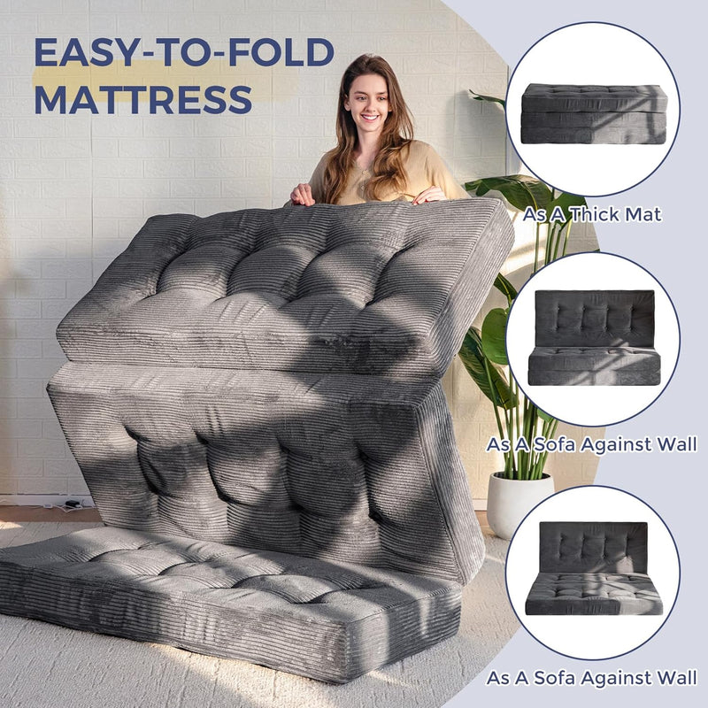 Folding Mattress Comfy Corduroy Foldable with Thicken