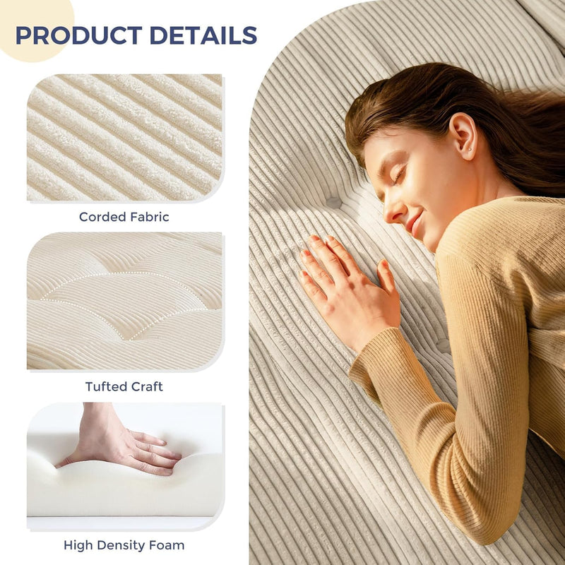 Folding Mattress Comfy Corduroy Foldable with Thicken