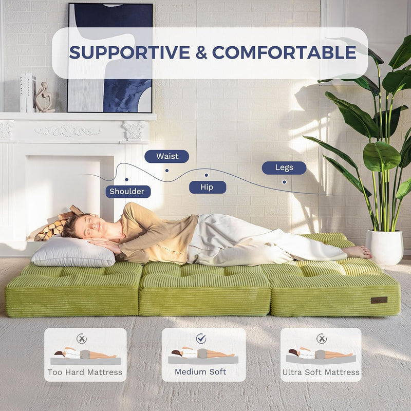 Folding Mattress Comfy Corduroy Foldable with Thicken