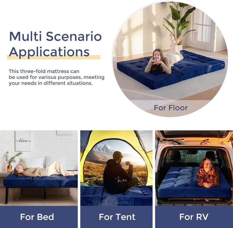 Folding Mattress Comfy Corduroy Foldable with Thicken