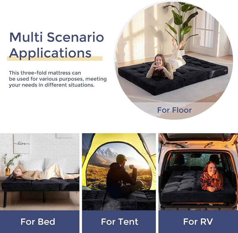 Folding Mattress Comfy Corduroy Foldable with Thicken