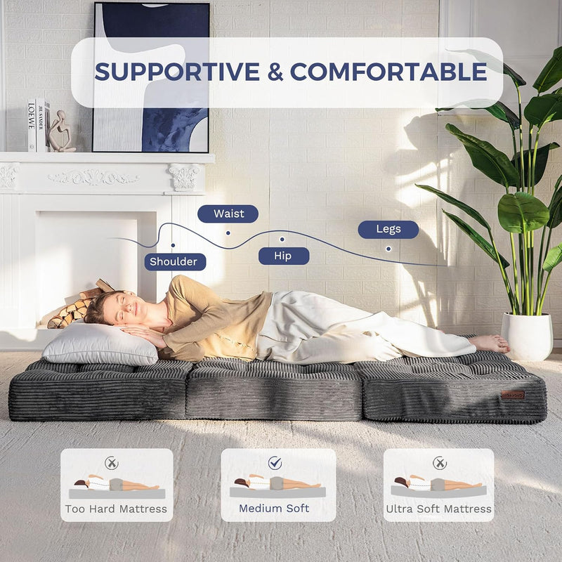 Folding Mattress Comfy Corduroy Foldable with Thicken