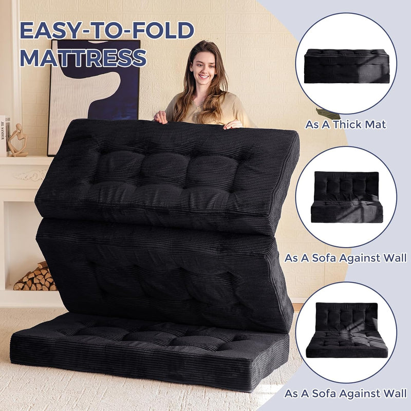 Folding Mattress Comfy Corduroy Foldable with Thicken
