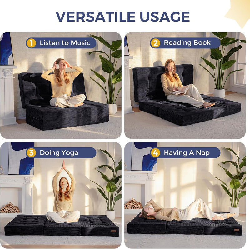 Folding Mattress Comfy Corduroy Foldable with Thicken