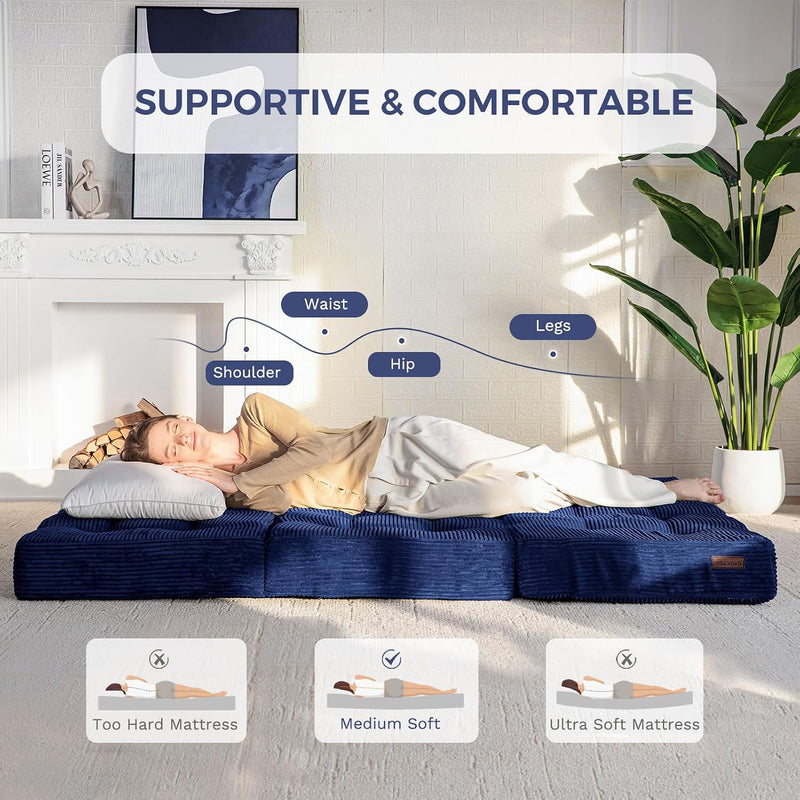 Folding Mattress Comfy Corduroy Foldable with Thicken