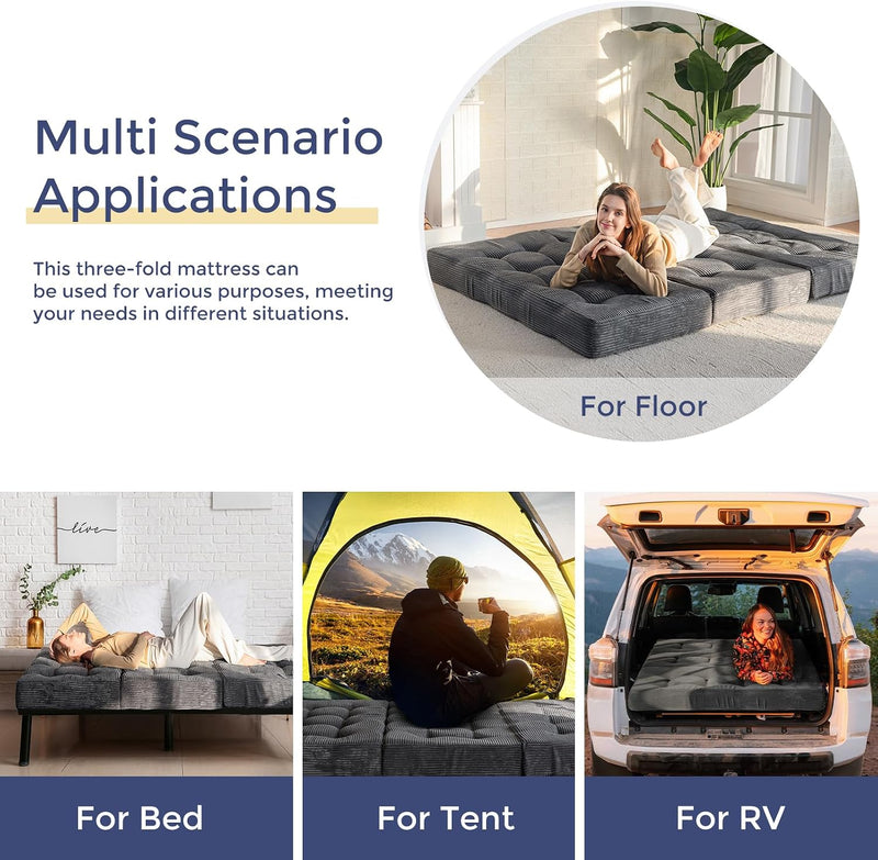 Folding Mattress Comfy Corduroy Foldable with Thicken