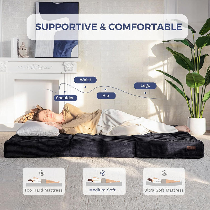 Folding Mattress Comfy Corduroy Foldable with Thicken