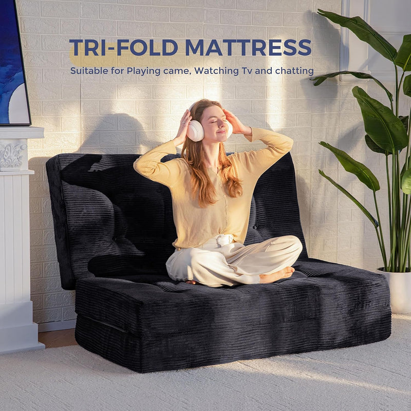 Folding Mattress Comfy Corduroy Foldable with Thicken