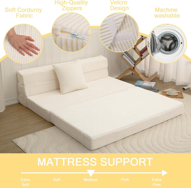 Folding Mattress Corduroy Fold Out Sofa Bed