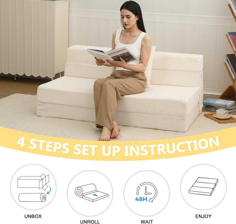 Folding Mattress Corduroy Fold Out Sofa Bed