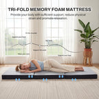 Folding Mattress Memory Foam Foldable Tri-Fold with Washable