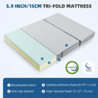 Folding Mattress Tri-Fold with Two Layer Memory Foam