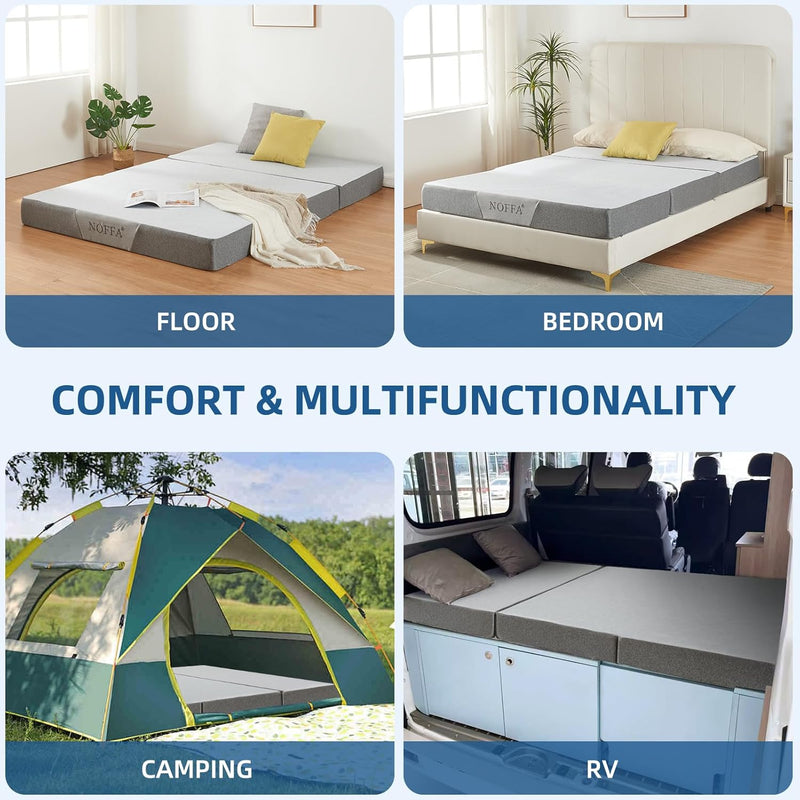 Folding Mattress Tri-Fold with Two Layer Memory Foam
