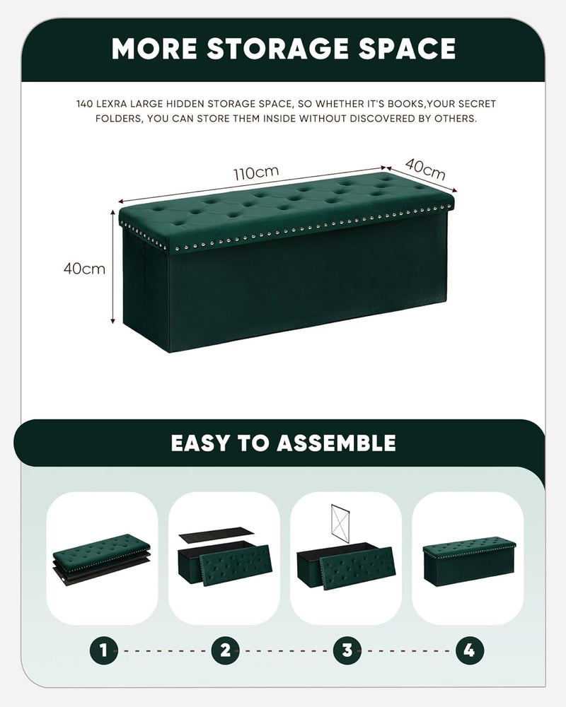 Folding Ottoman Bench Seat with Storage Extra Large