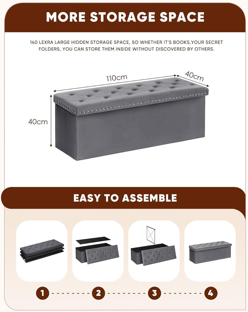 Folding Ottoman Bench Seat with Storage Extra Large