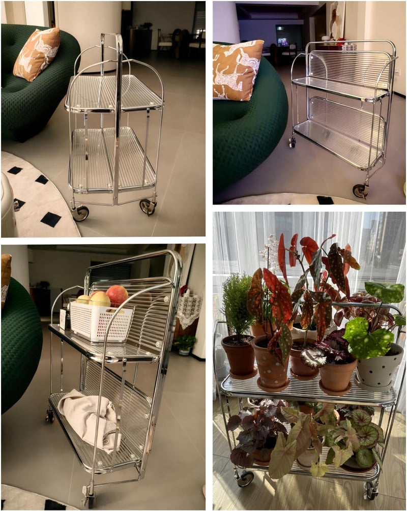 Folding Serving Trolley with Wheels 2 Tier Clear