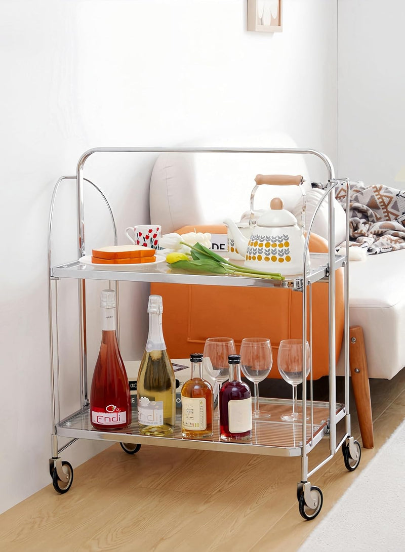 Folding Serving Trolley with Wheels 2 Tier Clear