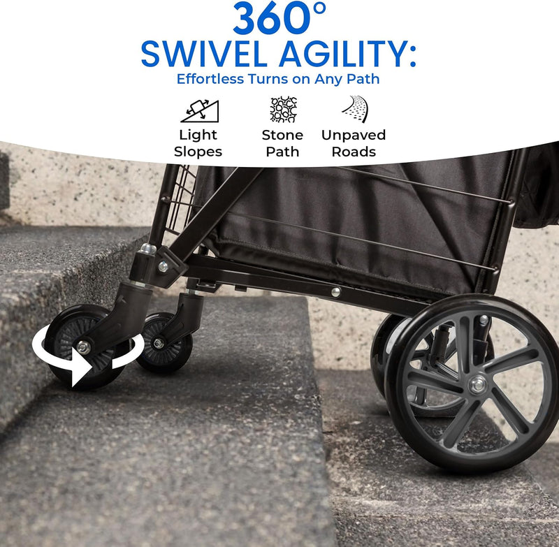 Folding Shopping Trolley Cart 50KG Capacity 360° Swivel