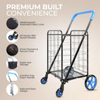 Folding Shopping Trolley Cart 50KG Capacity 360° Swivel