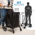 Folding Shopping Trolley Cart 50KG Capacity 360° Swivel