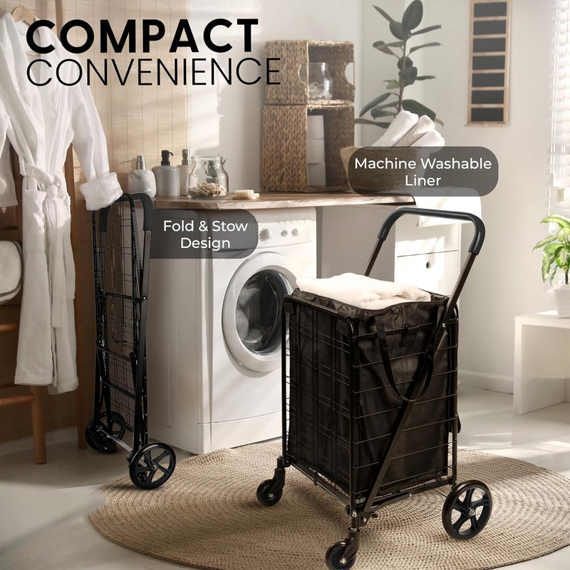 Folding Shopping Trolley Cart 50KG Capacity 360° Swivel