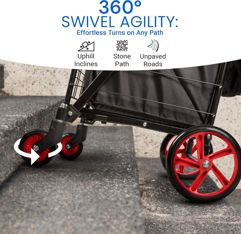 Folding Shopping Trolley Cart 50KG Capacity 360° Swivel