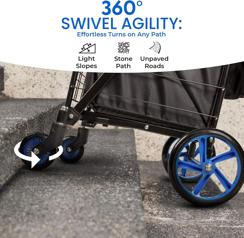 Folding Shopping Trolley Cart 50KG Capacity 360° Swivel