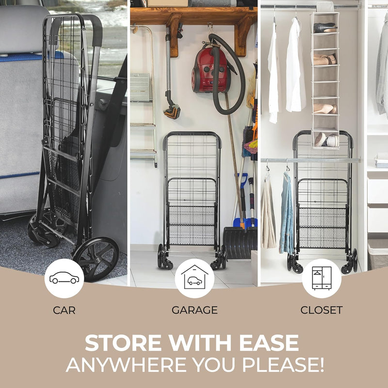 Folding Shopping Trolley Cart 50KG Capacity 360° Swivel