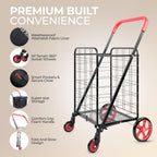 Folding Shopping Trolley Cart 50KG Capacity 360° Swivel