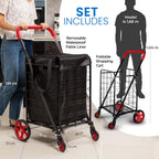 Folding Shopping Trolley Cart 50KG Capacity 360° Swivel
