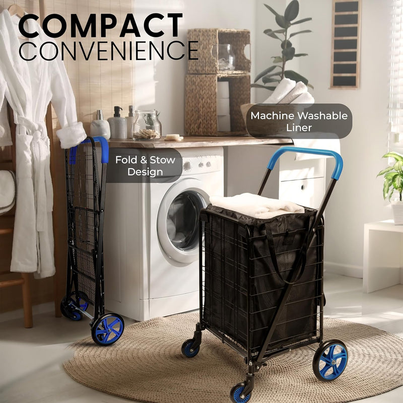 Folding Shopping Trolley Cart 50KG Capacity 360° Swivel