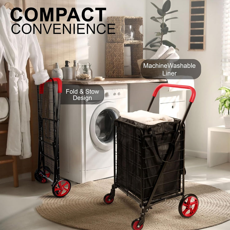 Folding Shopping Trolley Cart 50KG Capacity 360° Swivel