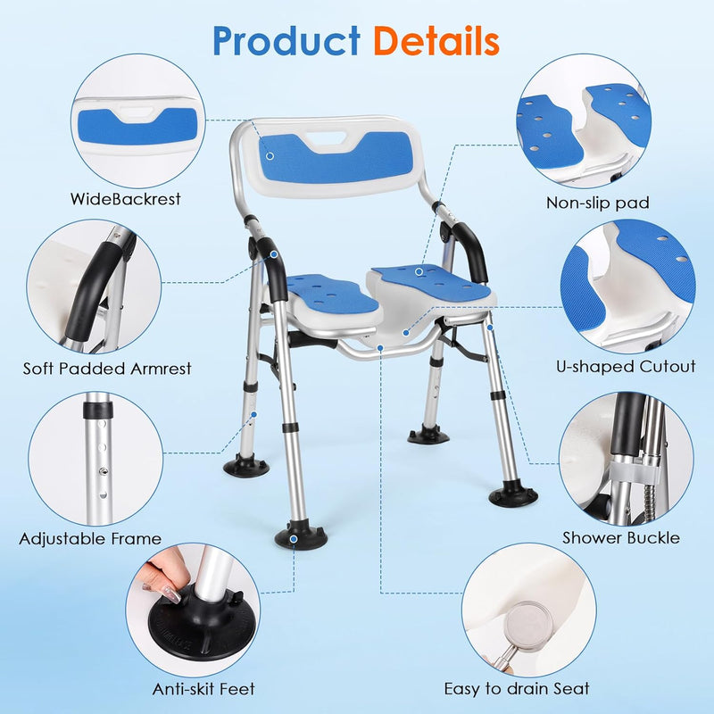 Folding Shower Chair Height Adjustable Non-Slip Seat