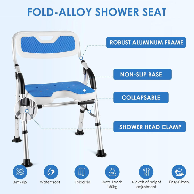 Folding Shower Chair Height Adjustable Non-Slip Seat