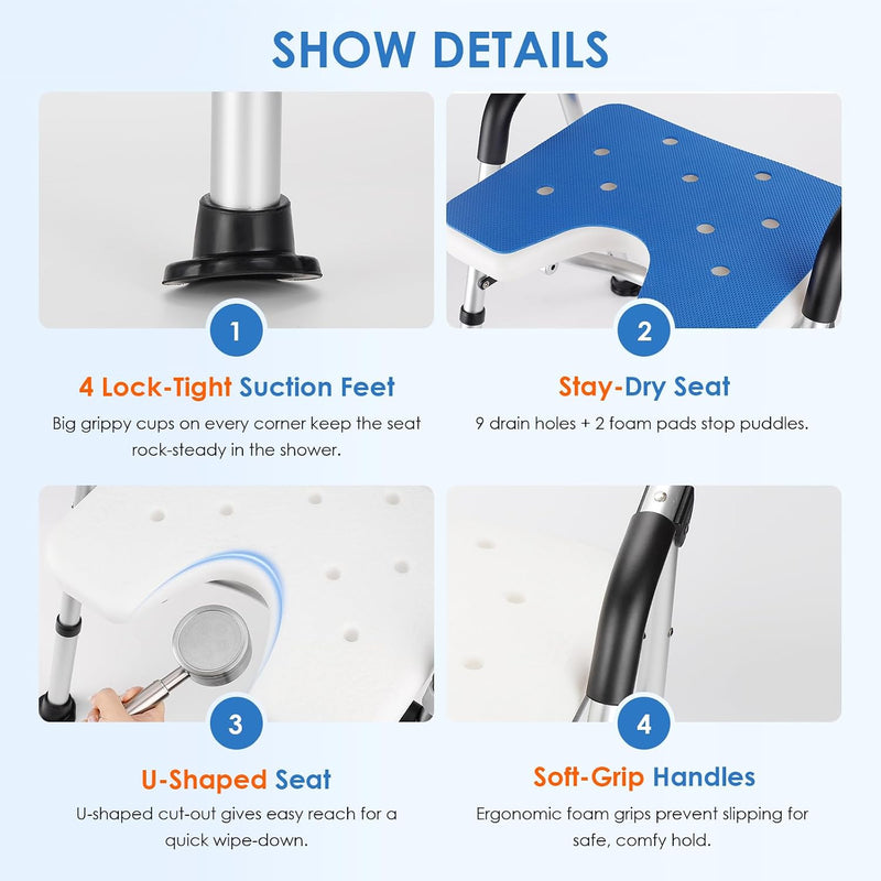 Folding Shower Chair Height Adjustable Non-Slip Seat